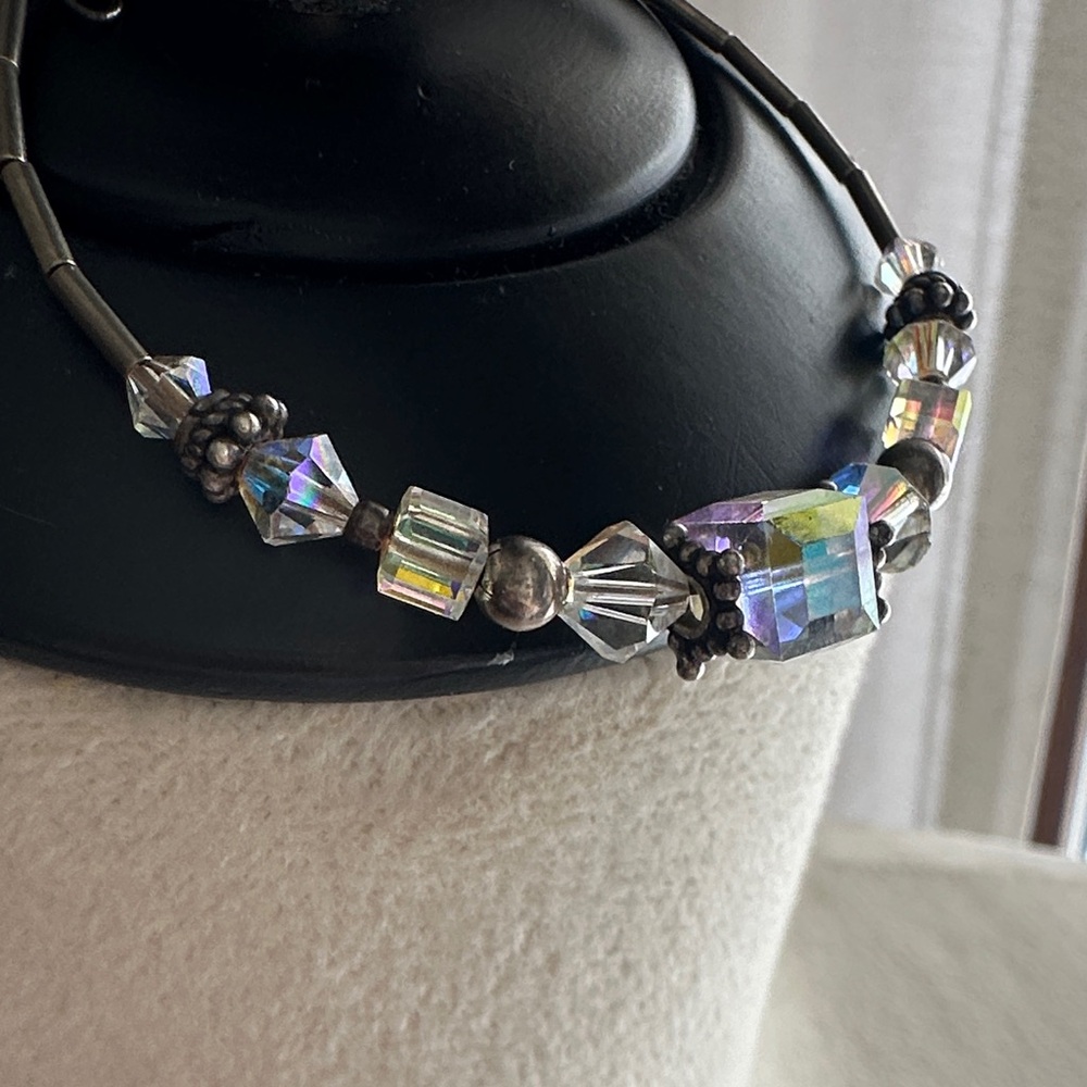 AB Crystal Cut Beaded Wire Cuff Bracelet